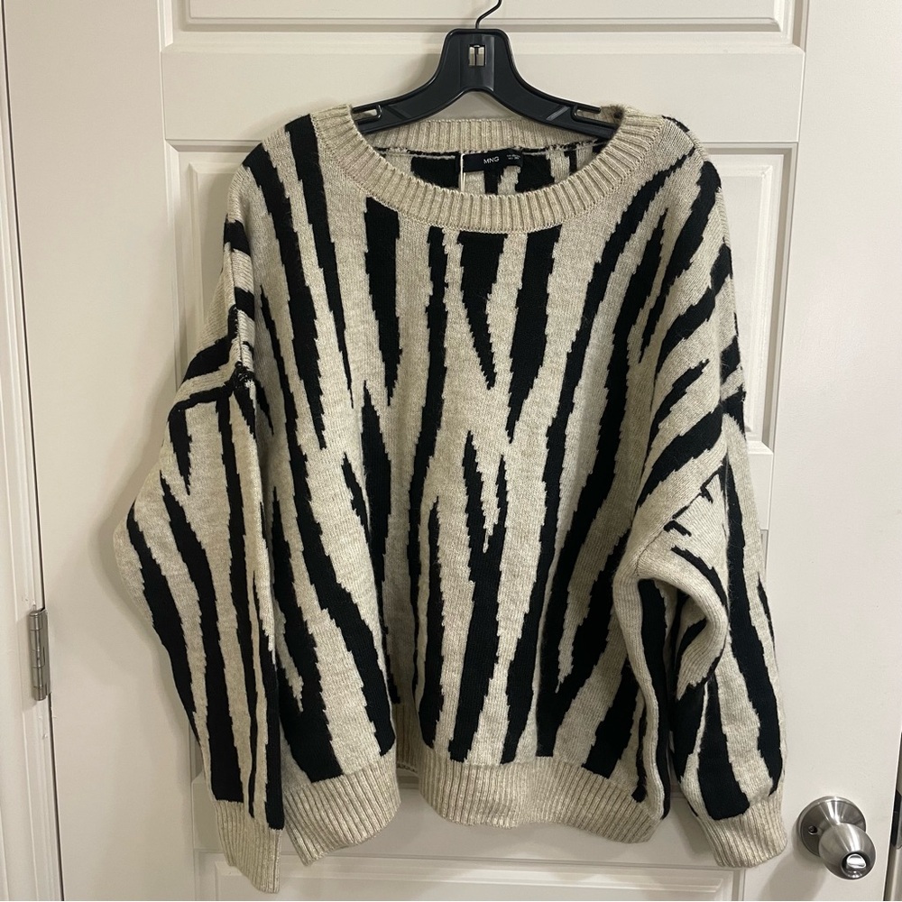 Mango Black and Cream Striped Sweater
